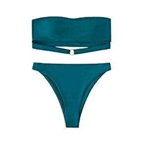 New Women's High Cut Bandeau Bikini Swimsuit, L